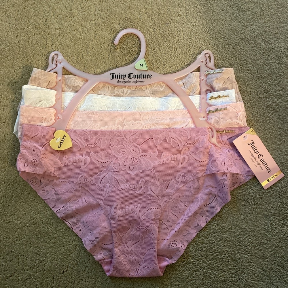 NWT JUICY COUTURE WOMEN'S CHEEKY LACE PANTIES 4 PAIR SIZE M